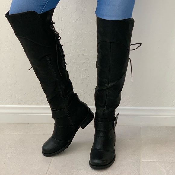 Boutique Shoes - NIB Black Lace Up Back Over the Knee Boots